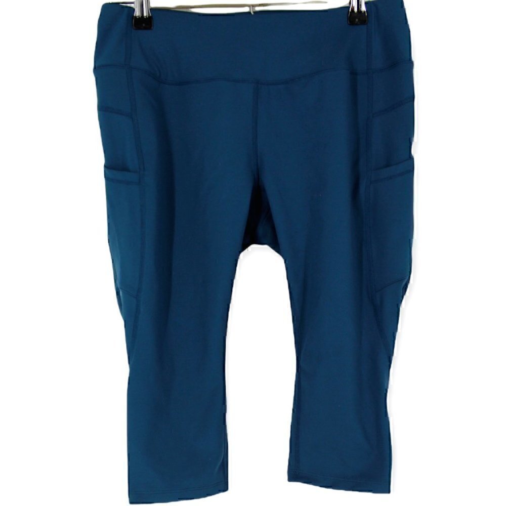 Handful Brand Women's Teal Blue Stretch Yoga Crop Leggings Medium